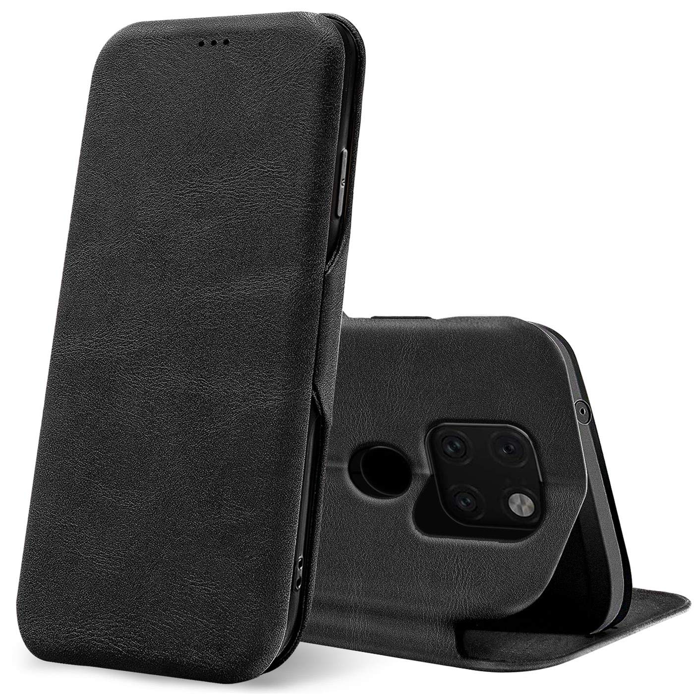 Verco Book Style for Huawei Mate 20 Case, Premium Magnetic Flip Cover for Huawei Mate 20 Wallet Case with Card Slot, Schwarz Black