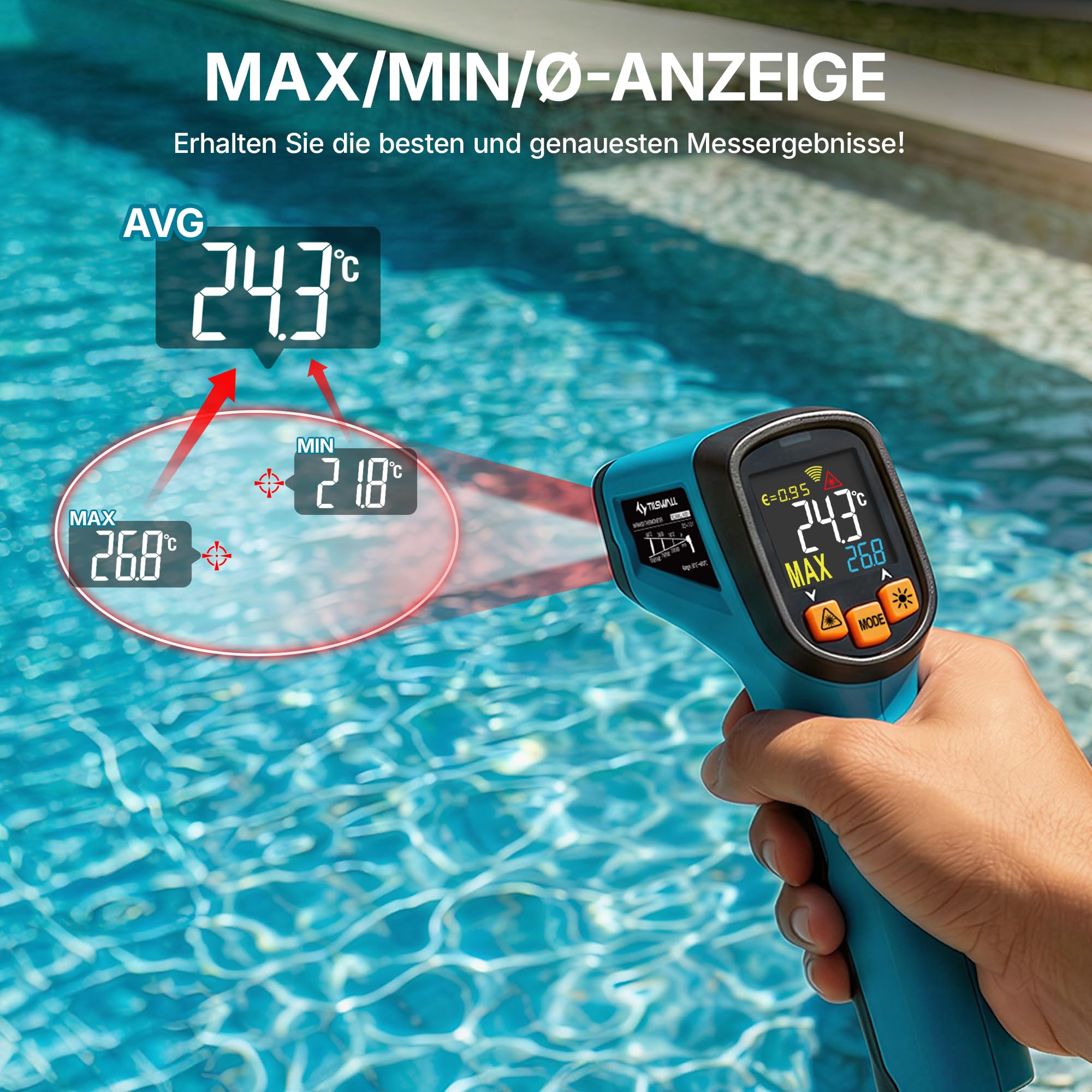Tilswall Infrarot Thermometer(nicht für Menschen) -50°C bis 600°C IR Digital Laser Temperaturmessgerät für Kochen/Barbecue/Pizza Oven/Gefrierschrank/Industrie (Fleischthermometer inklusive) 5