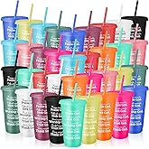 KisSealed 36Pcs Christian Church Gifts Plastic Cups with Bible Verse,24oz Christian Tumblers with Lids and Straw Bulk Religious Cups Glitter for Women Men Volunteer Christian Party Gifts