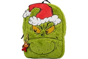 AI ACCESSORY INNOVATIONS The Grinch Big Face Plush 11” Mini Backpack, 3D Appliques & Rubber Molded Max Charm, Green