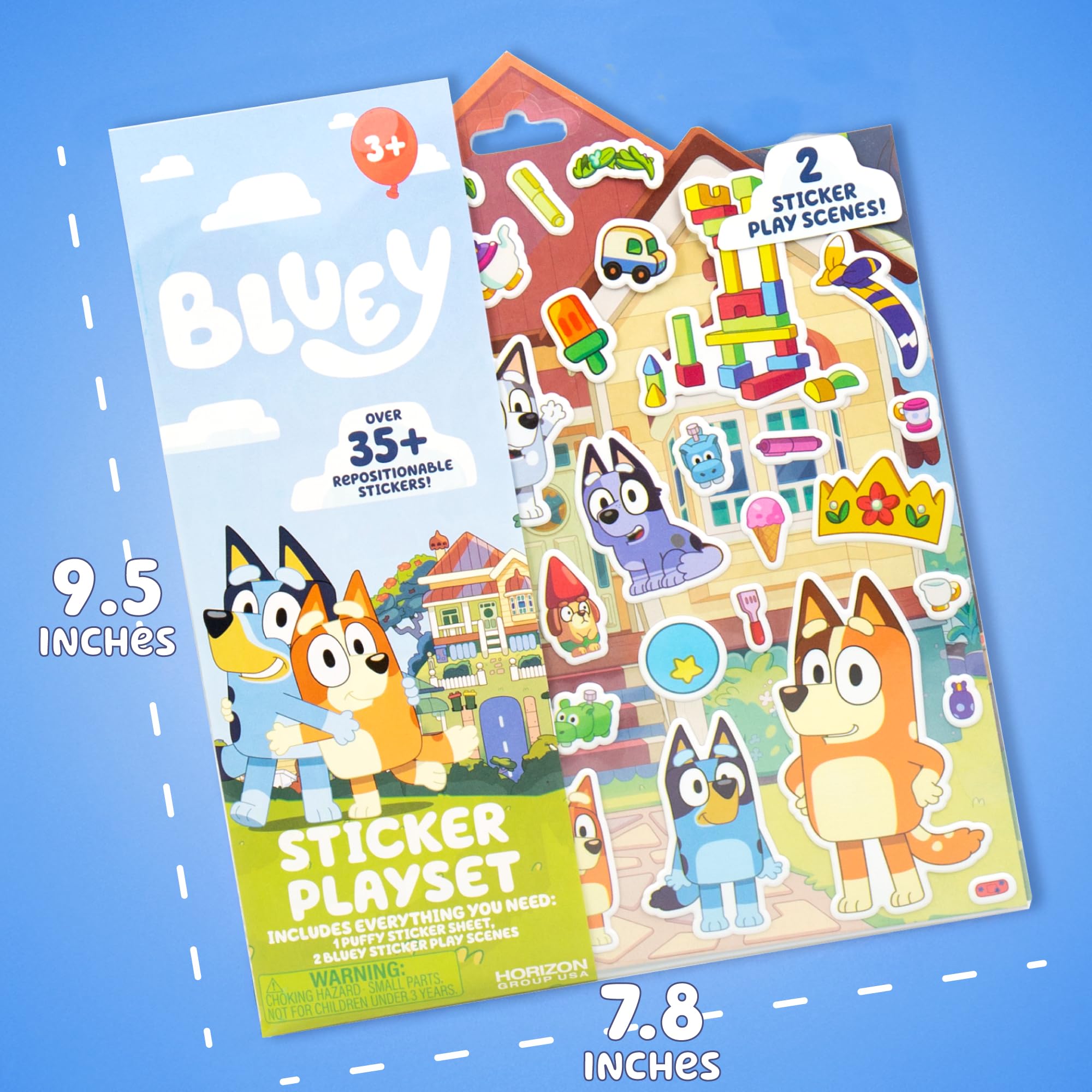 Horizon Group USA Bluey Sticker Playset, 2 Sticker Play Scenes, 35+ Reusable Puffy Bluey Repositionable Stickers for Kids, Perfect for Travel, Screen-Free Fun