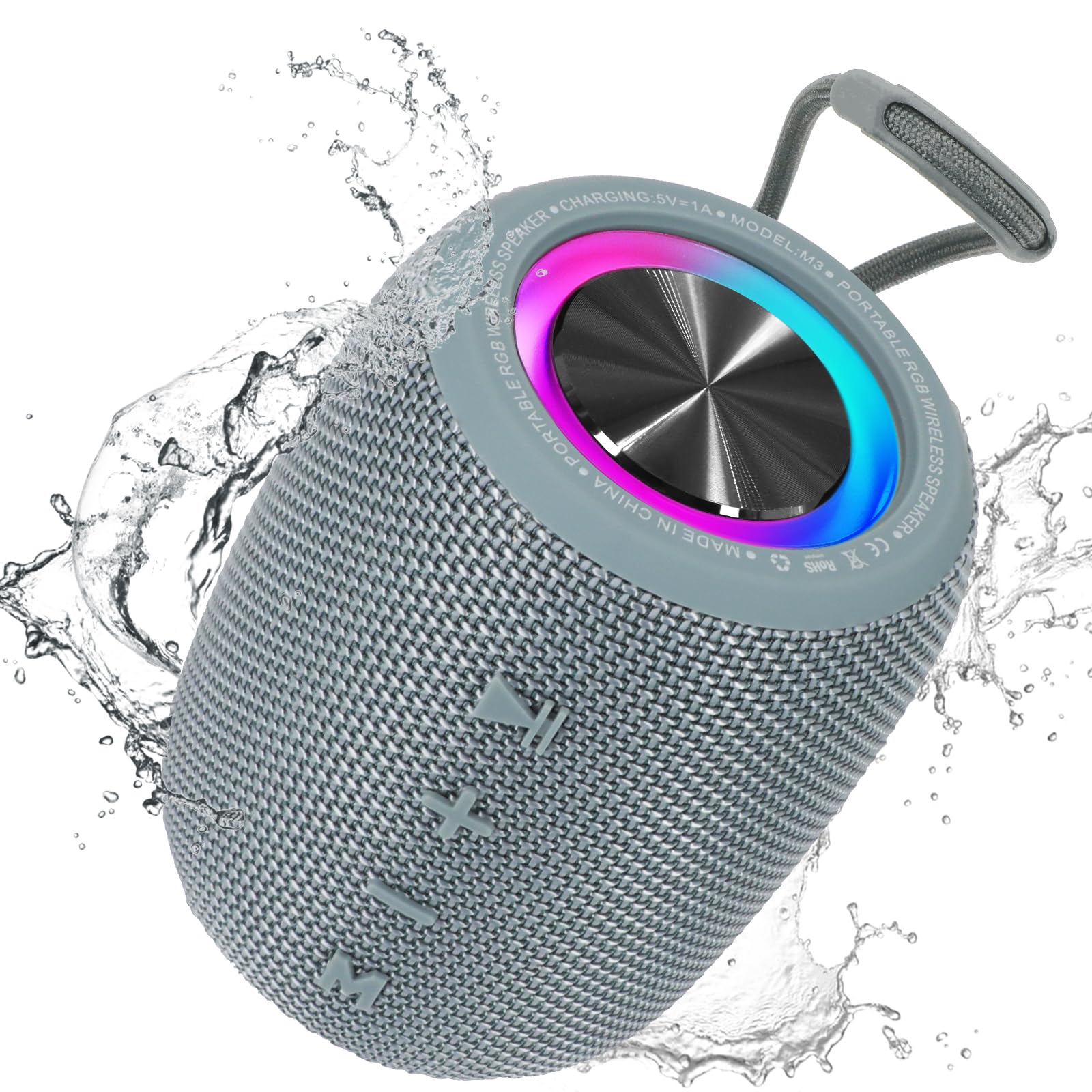 Photo 1 of Portable Bluetooth Speaker, BT5.3 Wireless Speaker 20W Bass Diaphragms with Multi LED Light Dynamic Modes, IPX6 Waterproof 16H Playtime supports FM Mode, TF, USB for Home, Cycling, Outdoor, Beach