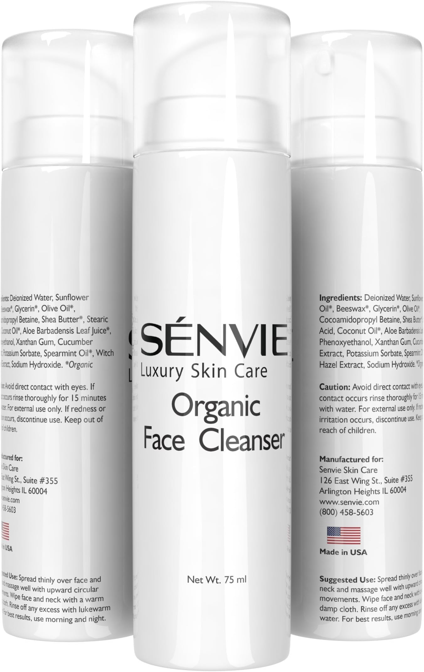 Senvie Organic Face Cleanser - Exfoliates & Cleanses Pores - Effective Makeup Remover - Certified Organic Ingredients - For Dry, Sensitive or Acne-Prone Skin - Day & Night
