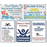 5-Pack Pool Signs Metal Tin Signs, Funny Pool Rules Wall Decor, Outdoor Swimming Pool Decorations for Backyard, Deck, Patio 12x8 Inch