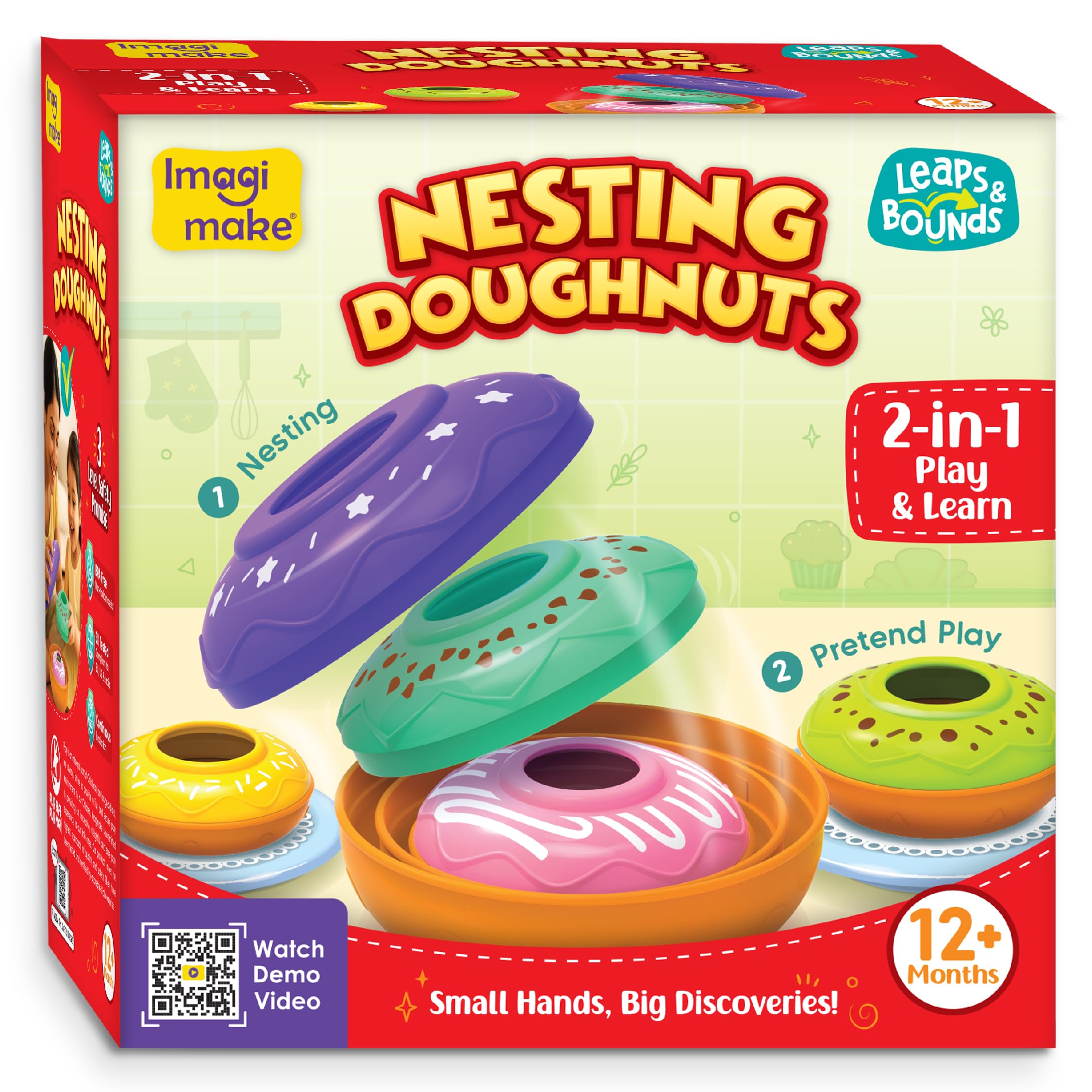 Imagimake Nesting Doughnuts | Leaps & Bounds Baby Toys for 12+ Months | Educational Toy for Toddlers, Infants| 2-in-1 Play & Learn | Montessori Baby Toys | Gift for kids 1+Year old