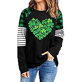 Women's St. Patrick's Day Shirt: Shamrock Heart T Shirts Lucky Tops Plaid Raglan Long Sleeve Tshirt