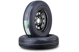 ROCKMAN Trailer Tire Wheel Assembly ST205/75R15 8-Ply D 107M 5 Lug on 5" PCD Black Mod Rim,SET 2