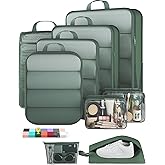 Veken 9/11 Set Compression Packing Cubes for Travel Essentials,Compressible Expandable Large Luggage Suitcase Organizer Bags for Clothing,Durable Space Saver Storage Bags(Dark Green)