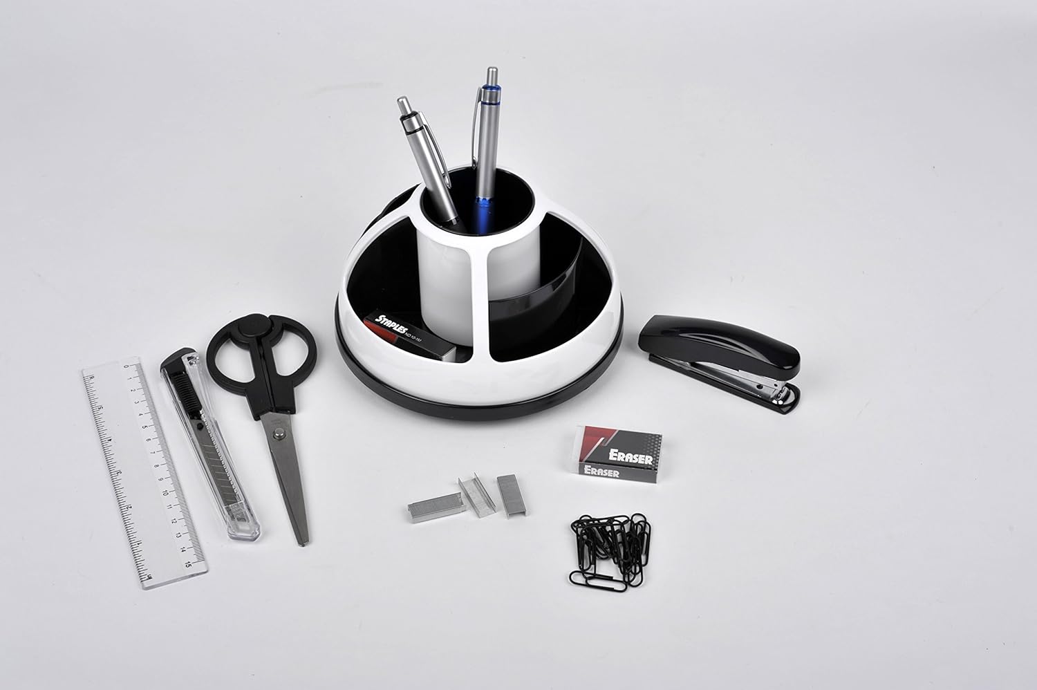 PAVO Premium Rotating Desk Organiser Kit with Stationery Set - White/Black - Image 3