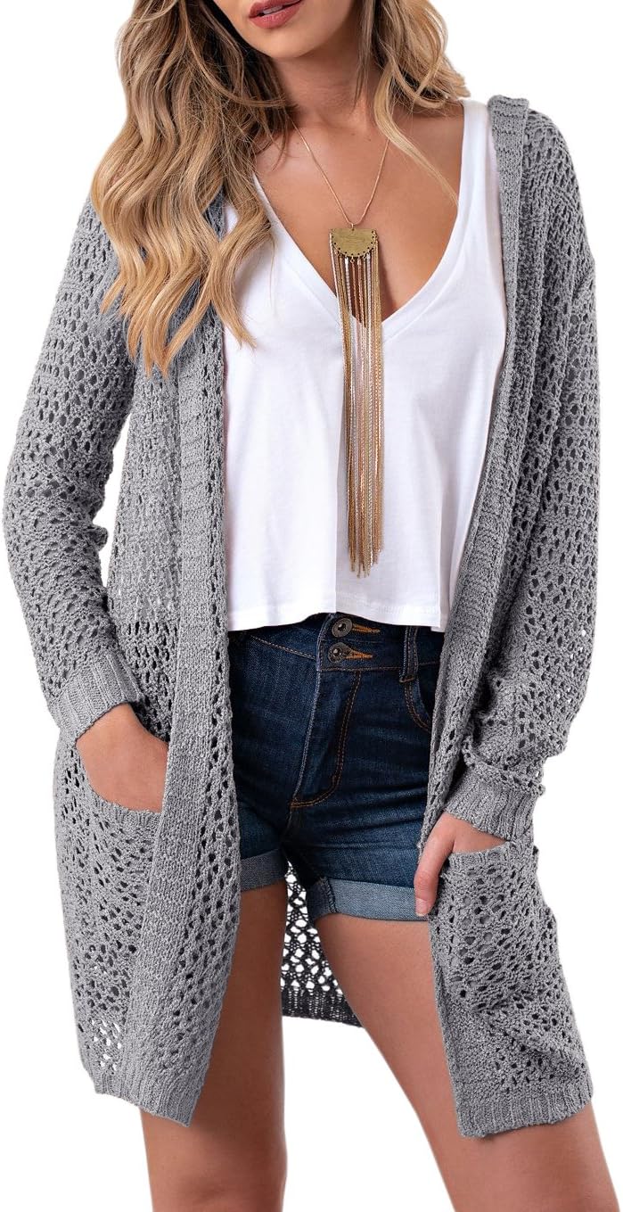 Sherrylily Womens Summer Cardigans Casual Hoodie Open Front Long Sleeve Sweater Jackets with Pockets