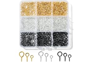 AXIAXOQ 450pcs Small Screw Pins Eye Pins, 3 Color Eye Hooks Screw for Jewelry Making & Bead Charms, Eye Screws for Art Projects, Eye Hooks for Crafts (Gold Silver Balck, 3 Sizer)