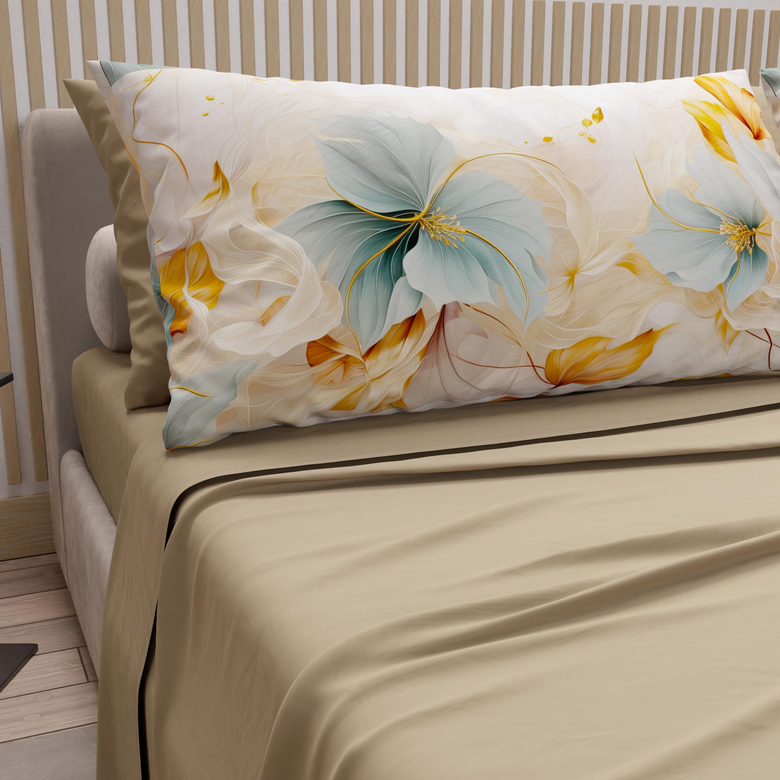PETTI Artigiani Italiani - Cotton Sheets with Pillowcases in Digital Print, Single Bed Sheet, Single Bed Set, Marble Flower, 100% Made in Italy