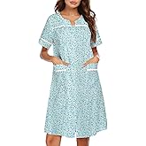 Ekouaer Sleepwear Womens Snap Front Nightgown Housecoat Cotton Duster Short Sleeve House Dress