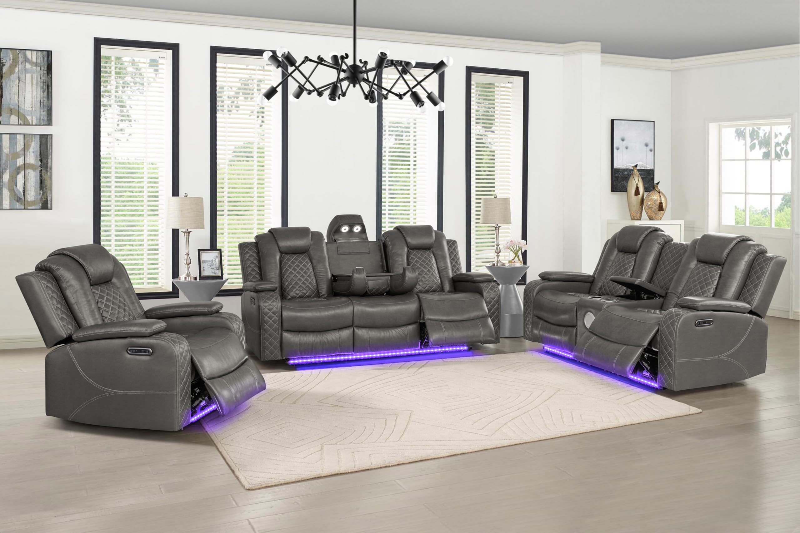 View 1 of ***ONLY TWO SOFA CHAIRS, VIEW NOTES*** Eafurn 3 Pieces Power Recliner Sofa Set, Tufted Breathing Leather Power Reclining Sofa Couch with Console/Cup Holder/USB Ports for Living Room Office Home Theater Seating
