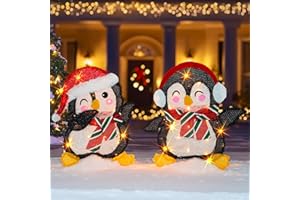 Dazzle Bright Christmas Decorations Outdoor, Set of 2 Lighted Penguins with 50 Lights, Light Up Xmas Decor for Indoor Outdoor Festive Holiday Garden Yard Lawn Patio