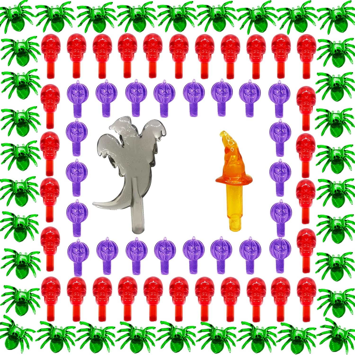 Tree Toppers - 117Pcs Ceramic Halloween Tree Replacement Lights Bulbs/Tree Pegs Including Red Skull/Purple Pumpkin/Green Spider & 2Pcs Themed Tree Tops (White Ghost ＆ Orange Wizard Hat)