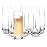 JoyJolt Milo Stemless Champagne Flutes Set of 8 Crystal Glasses. 9.4oz Champagne Glasses. Prosecco Wine Flute, Mimosa Glasses
