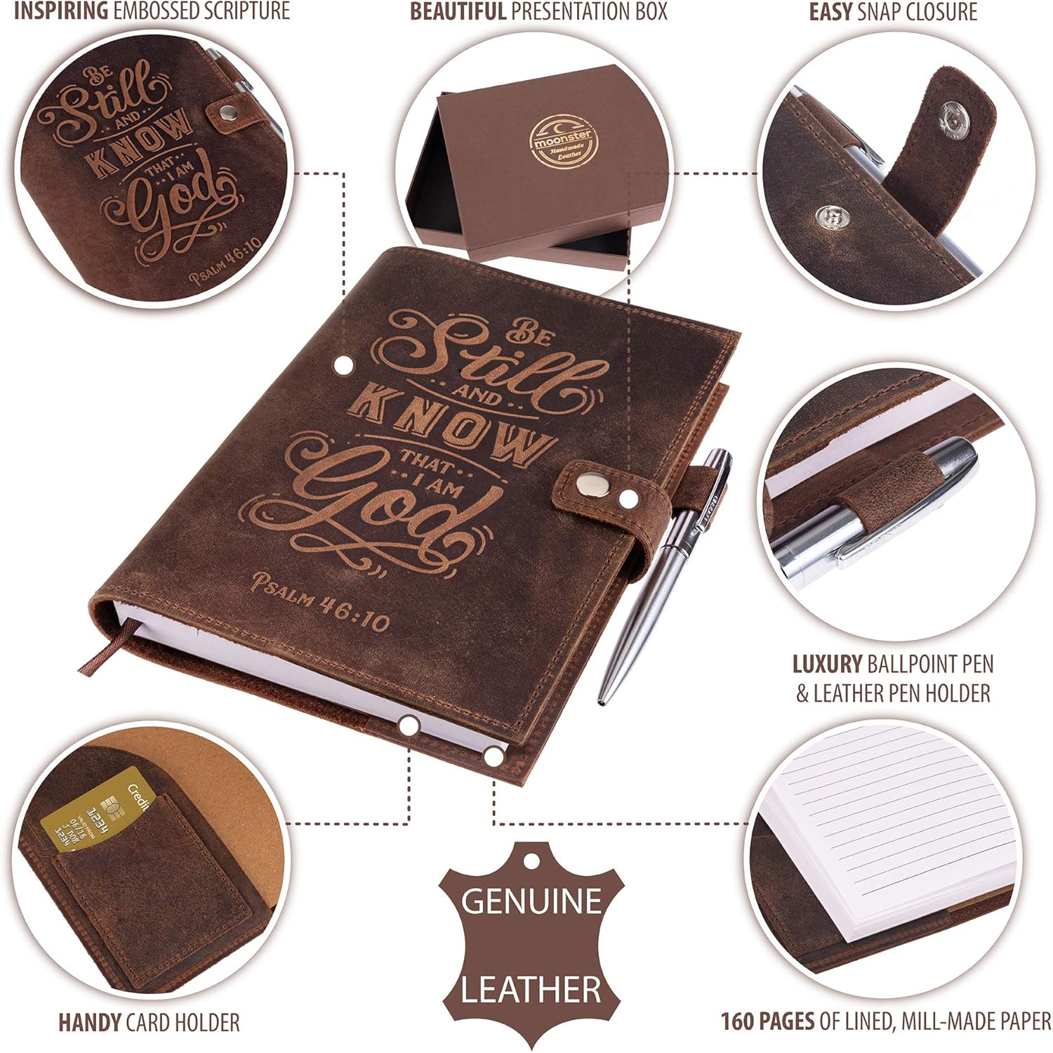 moonster Vintage Leather Journal Notebook for Journaling - Image 3