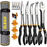 5-Piece 11 Inch Long Needle Nose Pliers Set with 4 Magnetic Plier Racks, Extra Long Reach Pliers Set, 45&deg; &amp; 90&deg; Bent Needle Nose Pliers, Circle Nose and Diagonal Pliers for Tight Spaces