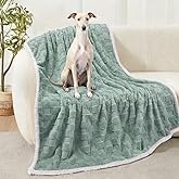 Luciphia Waterproof Dog Blanket for Large Dogs Washable Soft Sherpa Fleece Cat Blankets with 3D Jacquard Cozy Calming Reversible Bed Couch Protector Furniture Protection for Pet,Green White,65x57 inch