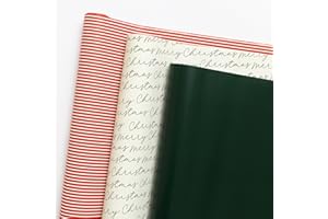 Merry Market 3-pack Premium Satin Christmas Wrapping Paper, Minimal Holiday Gift Wrap, Red Stripe, Solid Green and Merry Christmas - 30” x 168” per roll, 105 square feet total