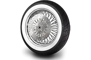 MOTOTEKS 16inch HARLEY FAT SPOKE WHEEL 16X3.5 52 REAR STAINLESS SPOKES TOURING BAGGER 2008 MODEL W/ 25MM BEARINGS (All Chrome & White Wall Tire)