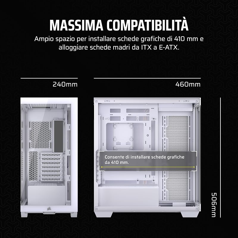 3500X Mid-Tower ATX Case per PC - Vetro Temperato Panoramico - Compatibile con Scheda Madre a Connessione Inversa - Nessuna Ventola Inclusa - Bianco