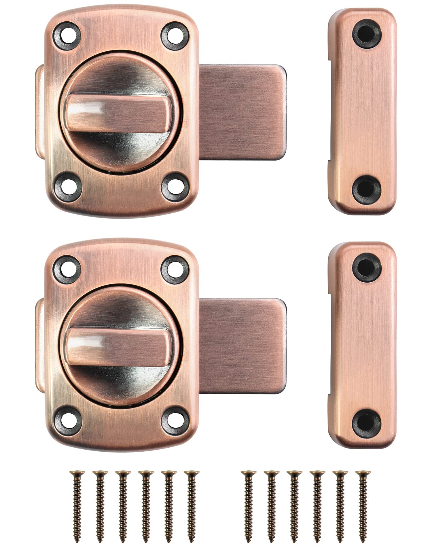 QWORK® 2 Pack Rotating Bolt Latch Lock, Red Bronze Finish, Heavy Duty Zinc Alloy Surface-Mount Privacy Door Lock for Standard Bathroom/Bedroom Doors & Gates, 55 x 39.5 mm (Not for Small/Narrow Doors) — image 1