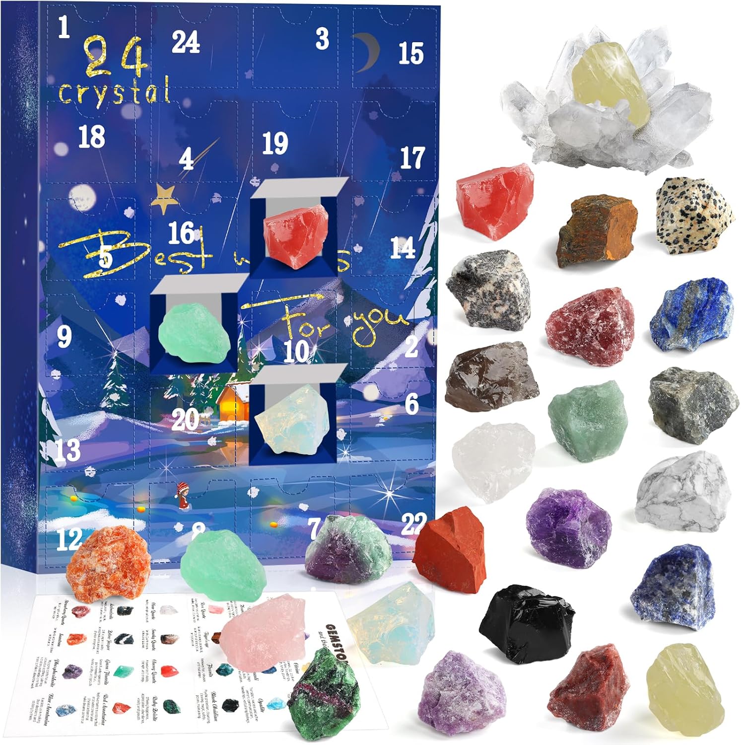 Advent Calendars - JELMOK Advent Calendar 2023, 24 Days Natural Healing Crystal Gemstones Minerals & Fossils Advent Calendar Crystals Christmas Calendar Enthusiasts Rocks Collection for Xmas Girls Boys Kids Men Women (#2)