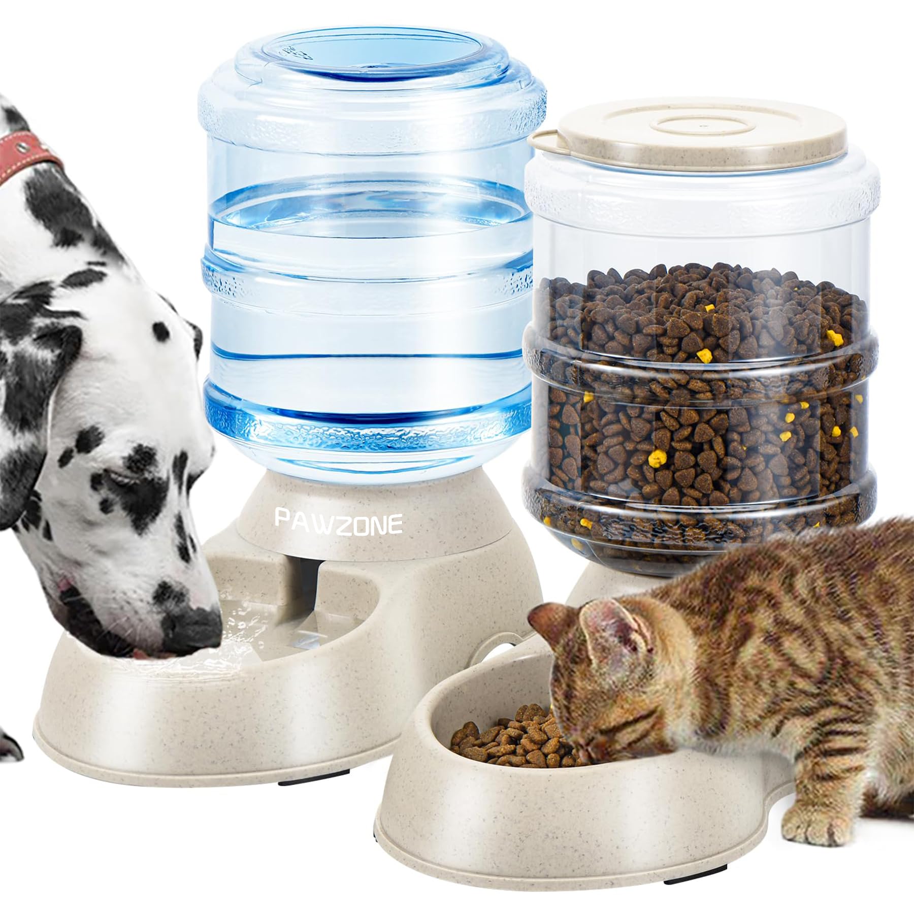 Photo 1 of 2 Pack Automatic Cat Feeder and Water Dispenser in Set Pet Food Bowl for Small Medium Dog Pets Puppy Kitten Big Capacity 1 Gallon x 2 (Cream)