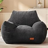 Vellorise Big Bean Bag Chair for Adults, Ultra Soft Living Room Bean Bag with Armrests, Stuffed BeanBag Chair for Napping, Gaming, Vacuum-Compressed for Easy Gifting, 48 Hours to Fluffs Up, Dark Gray