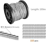 AZKEEGREY 100m Stainless Steel Wire Rope 1.5mm 7x7 Heavy Duty Cable + 100 Clamps view 2