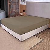 King Size Fitted Sheet Only - 4-Way Stretch Knit, Snug Fit, Wrinkle Free & Stay in Place, No More Slipping Off for Mattress, Soft & Comfortable - Taupe, King