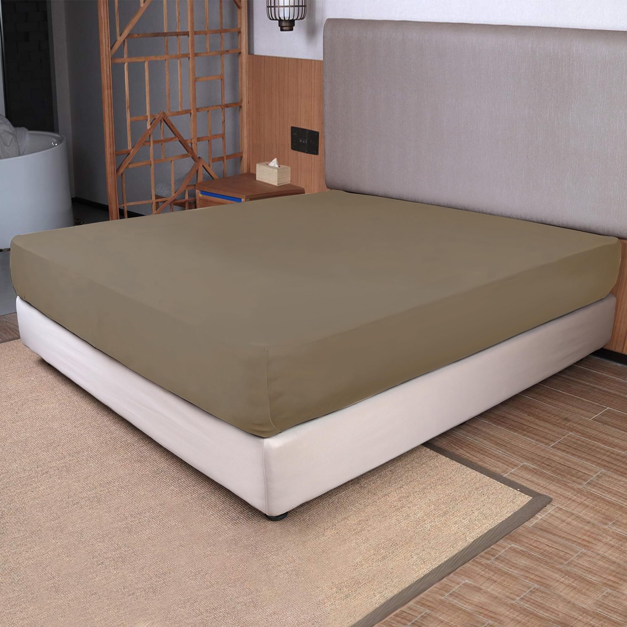 Photo 1 of Twin Size Fitted Sheet Only - 4-Way Stretch Knit, Snug Fit, Wrinkle Free & Stay in Place, No More Slipping Off for Mattress, Soft & Comfortable - Taupe, Twin