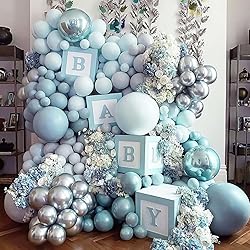 RUBFAC 129pcs Dusty Blue Balloons Different Sizes