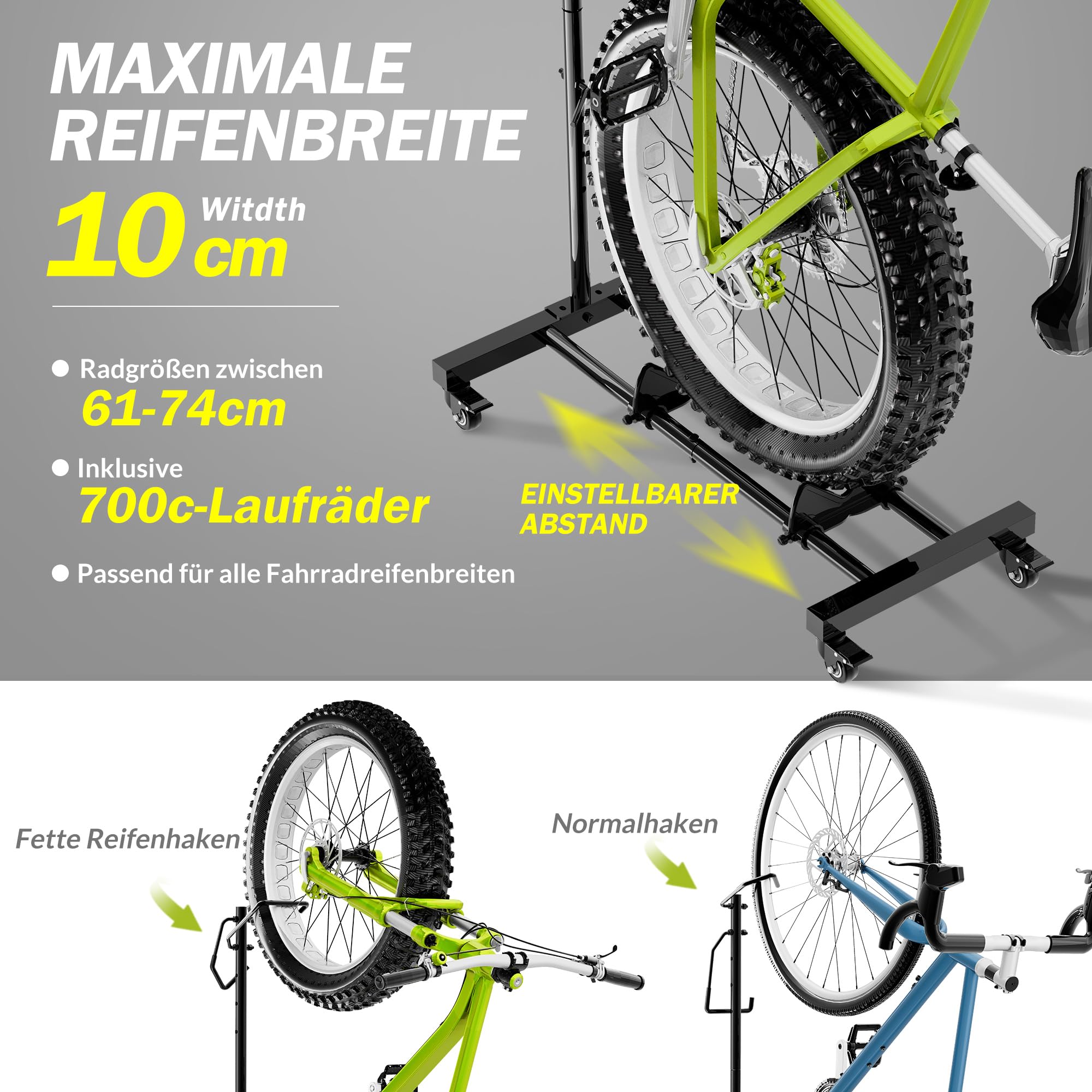 Sttoraboks Fahrradständer, vertikaler und horizontaler höhenverstellbarer Fahrradständer für Fahrräder, Fahrradbodenständer für MTB-Rennräder zur Aufbewahrung von Fahrrädern - für Fahrräder bis zu 29" 6