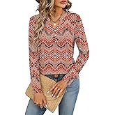 Chulianyouhuo Womens V Neck Long Sleeve Tops Button Fall Boho T Shirts 2026 Dressy Casual Tunic Blouse