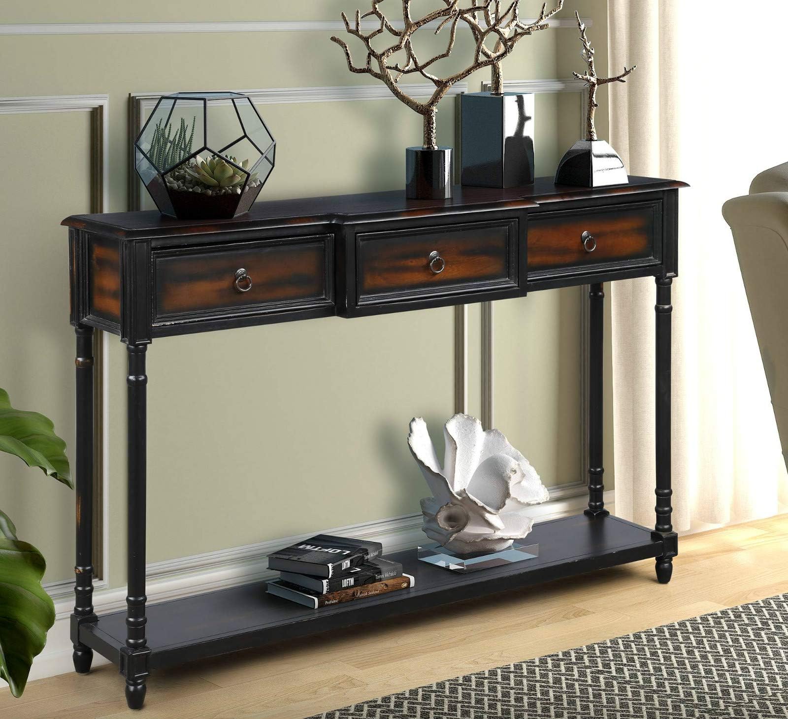 Console Table,Sofa Table with Drawers Luxurious and Exquisite Design for Entryway with Projecting Drawers and Long Shelf (Expresso)