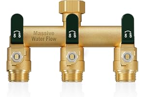 LNEZCDB 3 Way Hose Splitter, Heavy Duty Full Flow Garden Water Hose Bib Spigot Splitter, Brass Rust and Freeze Resistant Outdoor Faucet Splitter, T Adapter Connector with 3/4 - Inch GHT Thread （Green）