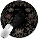 WOOGCHEIR Vintage Moody Raven Mouse Pad,Gothic Dark Floral Botanical Mouse Pad Mouse Mat with Non-Slip Rubber Base for Home Office Desk Accessories, 7.9x7.9 Inch