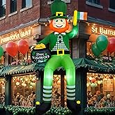 OurWarm 8FT St. Patrick's Day Inflatable Decorations Outdoor, Sitting Leprechaun Inflatable Yard Decorations with LED Lights, Blow Up Leprechaun Decoration for Roof Yard Lawn Holiday Decorations