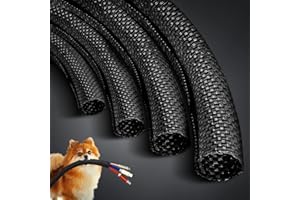 ANNBES HARDWARE Cat Dog Cord Protectors from Pets No Chew 25ft - 1/4inch，Rabbits Cable Sleeves Cord Management Puppy Proof Covers, Wire Loom Critter Cord Charger Protector Heavy Duty Split Sleeve Automotive Tv，Black