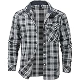 Flygo Men's Flannel Shirts Pearl Snap Long Sleeve Checkered Western Cowboy Brushed Plaid Regular Fit Shirt