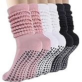 BISOUSOX Pilates Slouch Scrunch Grip Socks, Yoga Slipper Warm Cozy Ankle Crew Grippy Long Barre Socks Women Hospital