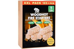 WH 185 pcs Natural Fire Starters for Indoor Fireplace - 5lb Large Box - Long-Burning Charcoal Starters - Odorless Firestarters for Wood Stove, Chimney, Campfires & Grill - Quick Ignite