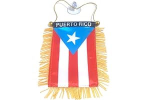 PRK 14 Puerto Rico Light Blue Flag for Car Rearview Mirror – Hanging Boricua Flag Accessory for Home or Car Decoration – Soft Fabric Mini Banner with Strings