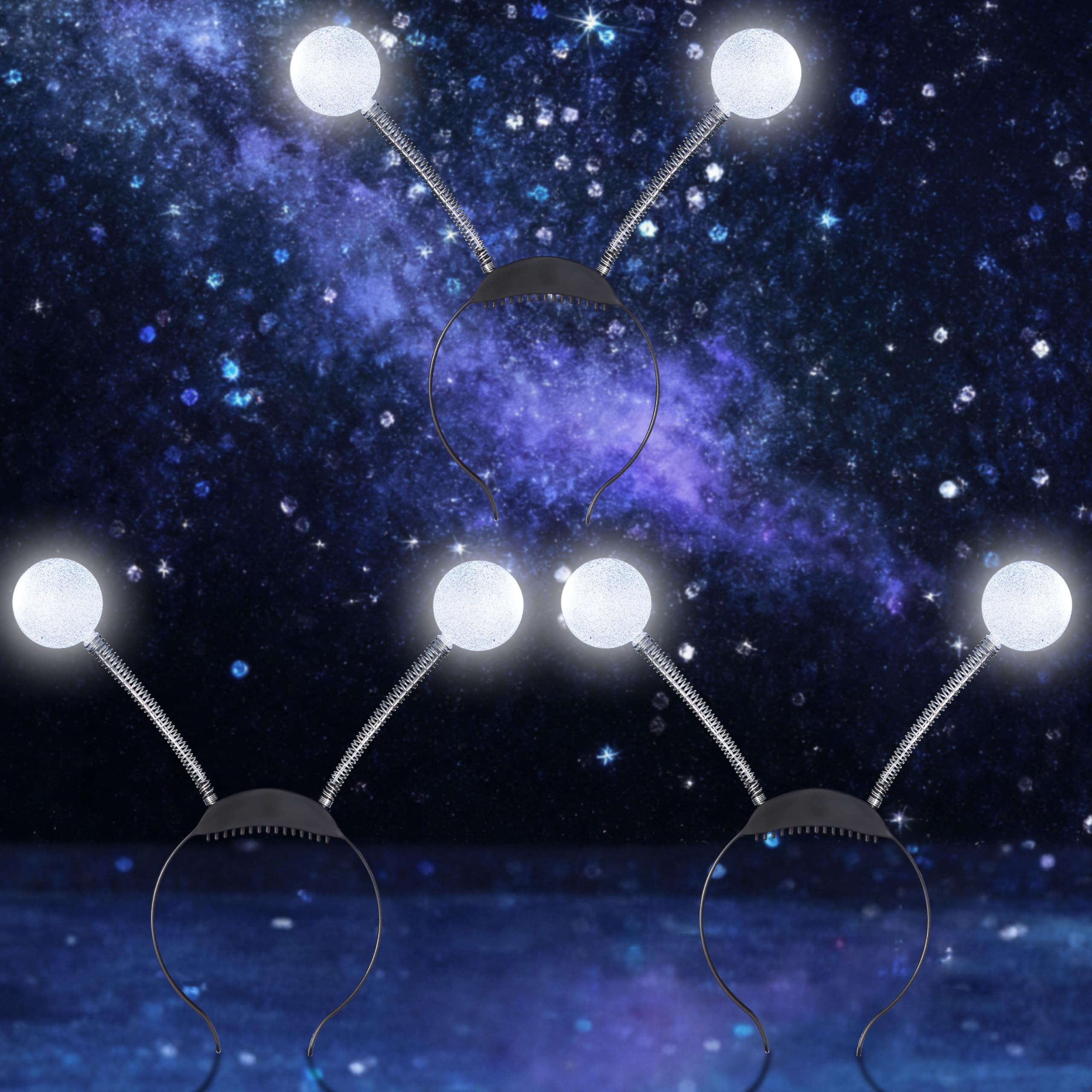 Photo 1 of JOYIN 3 Pack LED Silver Martian Antenna Headband, Light UP Alien Headbands Head Bopper Balls, Glowing Martian Headpiece Set, Alien Headwear, Halloween Costume Accessories Party Favor