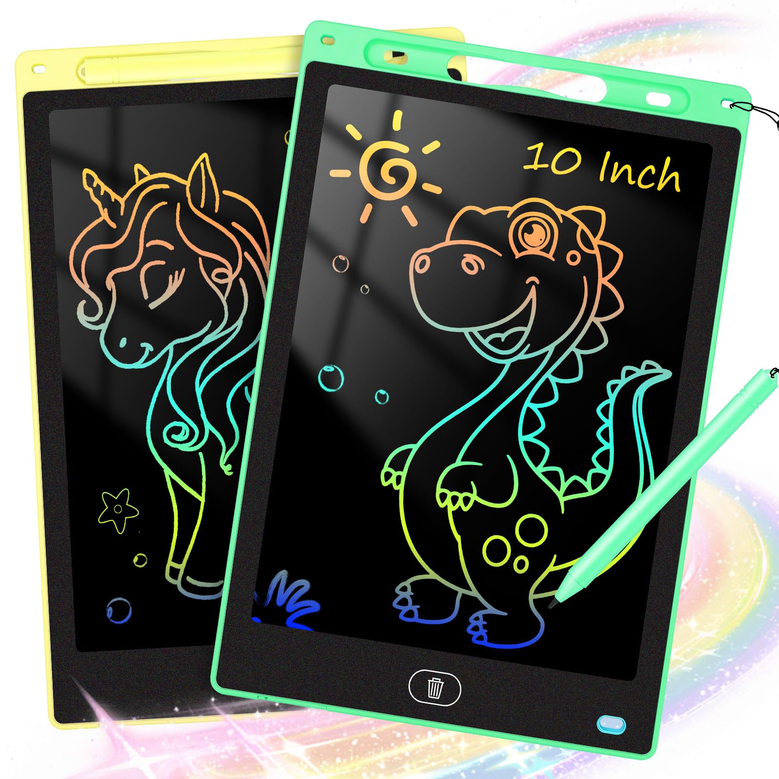 KTEBO® 2 Pack 10 Inch LCD Writing Tablet for Kids, Electronic Drawing Pad and Doodle Board for Ages 3-8, Birthday and Christmas Gifts for Boys and Girls, Stocking Stuffers for Kids(Yellow+Green)