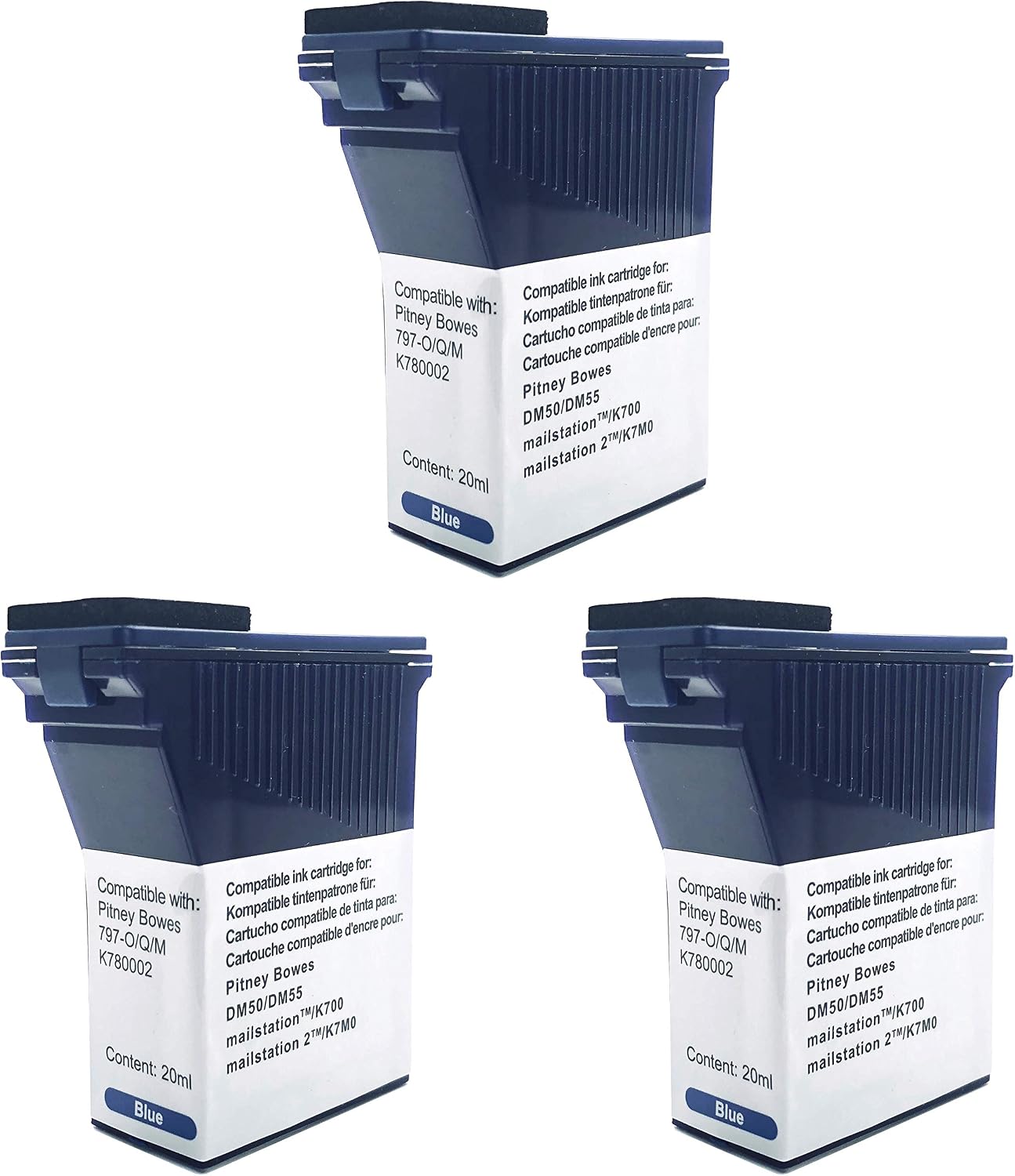 Pitney Bowes DM50 DM55 DM60 K700 Compatible Franking Ink Cartridge Blue - 3 Pack