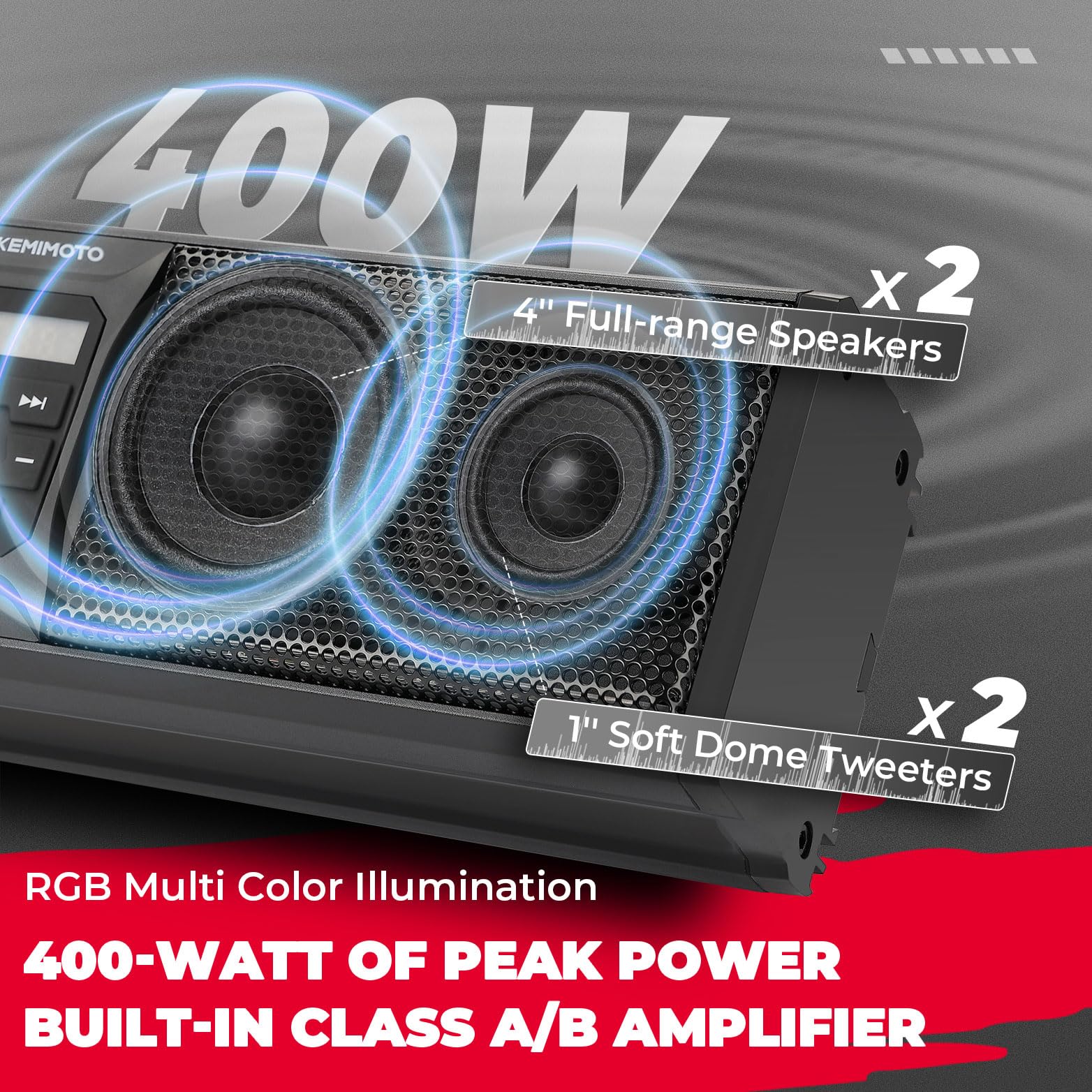 KEMIMOTO UTV Sound Bar 16 Inch ATV SoundBar Golf Cart Sound Bar SXS Speakers Bluetooth-Compatible with Multicolor LED Lighting Compatible with Polaris RZR Can-Am Defender Maverick X3 CFMOTO ZFORCE